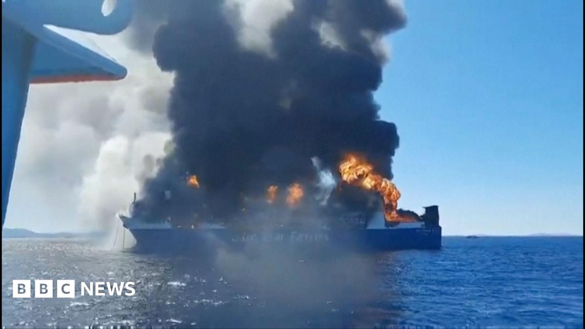 Smoke rises from burning Greek cargo ship near Mykonos