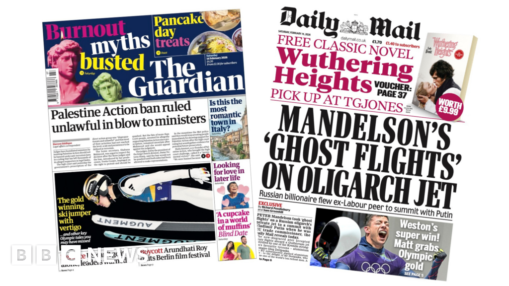 The Papers: 'Palestine Action ban ruled unlawful' and 'Matt grabs Olympic gold'