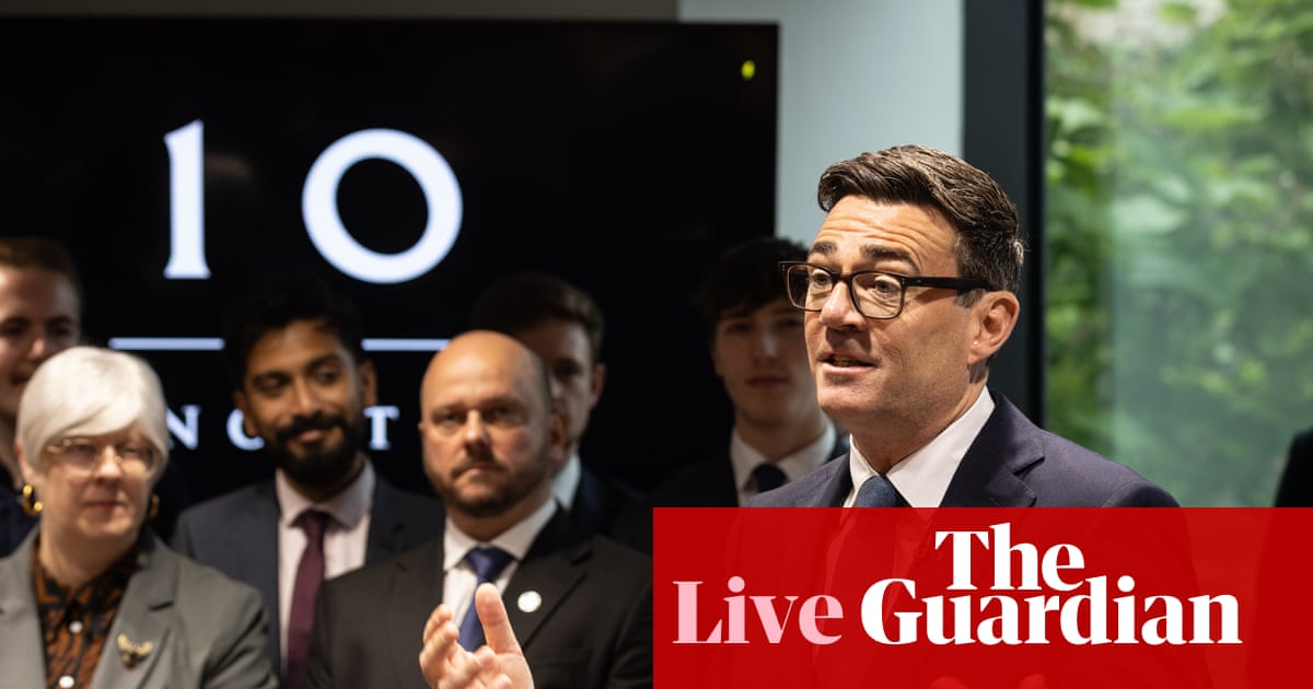Andy Burnham spends first working day at new No 10 North in Manchester – UK politics live