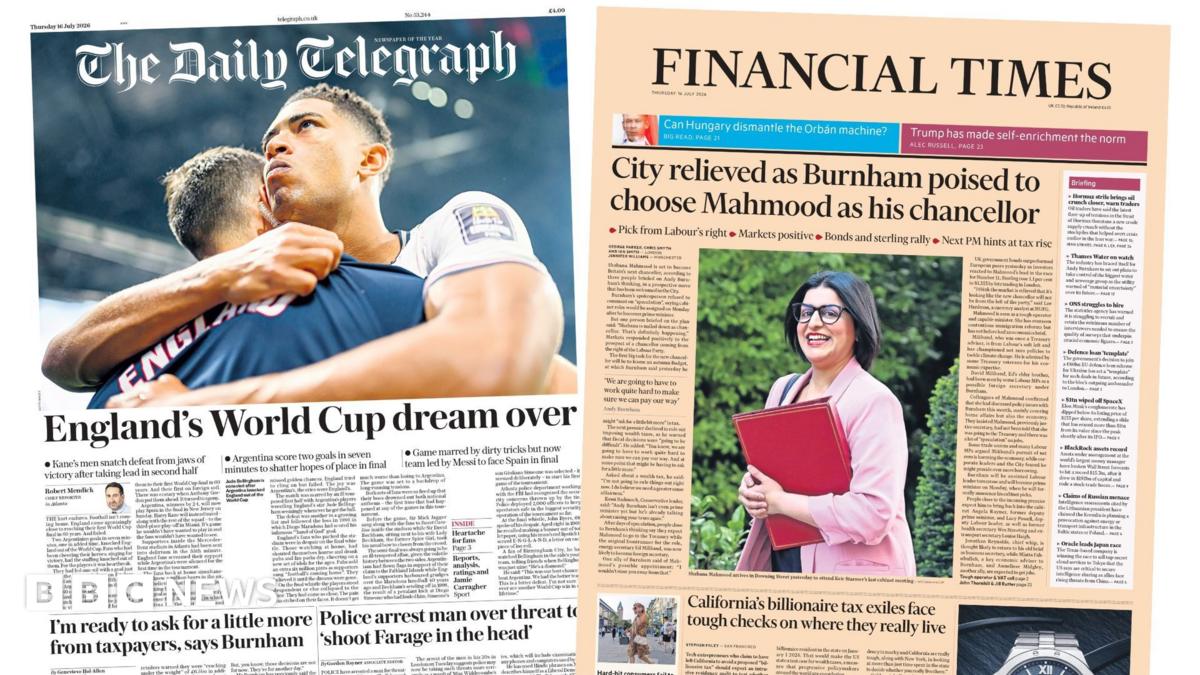 The Papers: 'World Cup dream over' and 'Mahmood for chancellor'