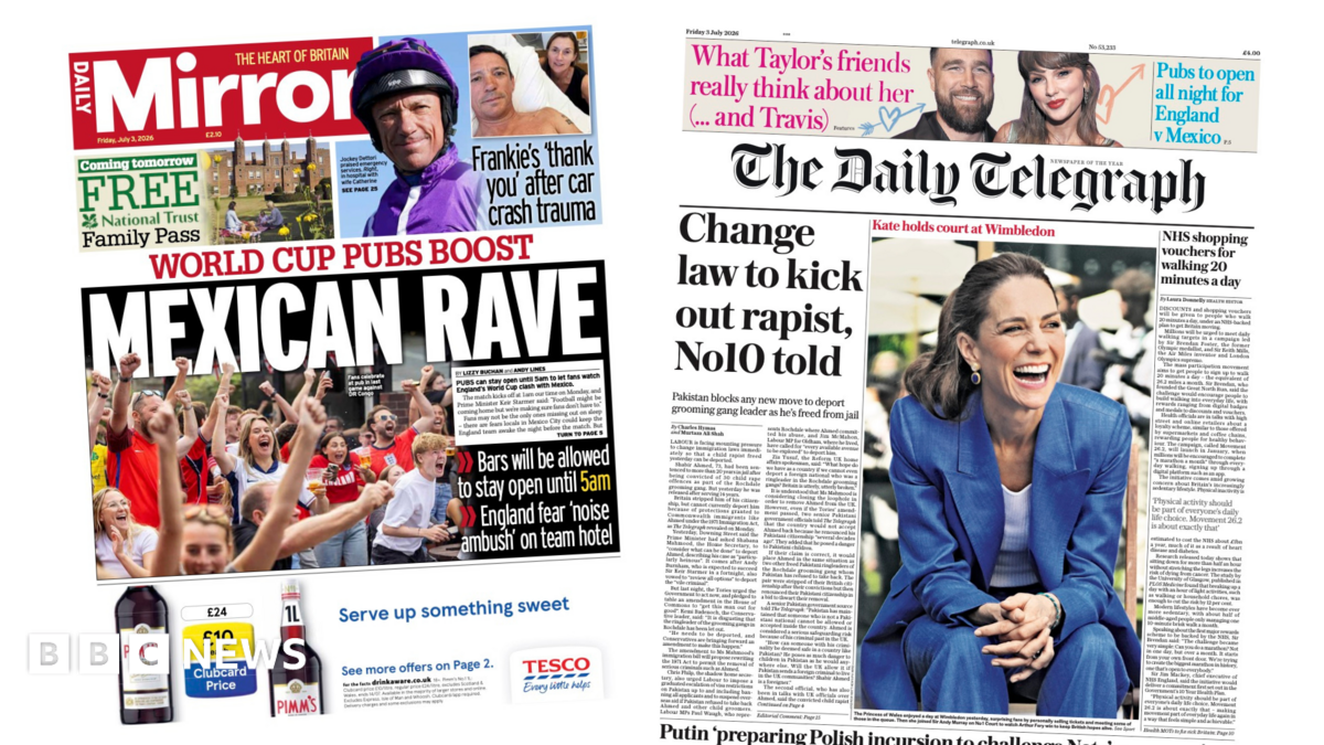 'World cup pubs boost' and 'Kate holds court'